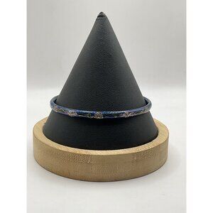 Vintage Blue Cloisonné Bangle Bracelet With Floral Design